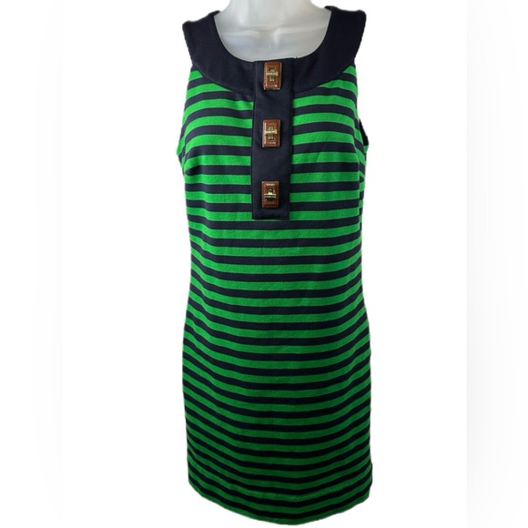 Michael - Michael Kors Striped Navy/Green Stretch Dress Sleeveless/SIZE- XS - Picture 2 of 11